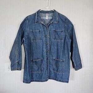 VTG 90s Main Street Blues Oversized Chore Coat Denim Button Down Jacket sz 24W